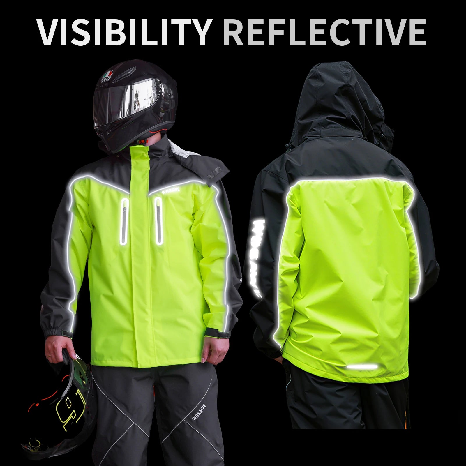 WOSAWE Motorcycle Raincoat Split Men Women Riding Rain CoatAnti-storm Locomotive Rain Cape Whole Body Waterproof Reflective