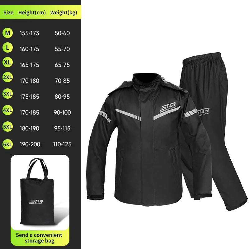 SFK 2025 New Green Motorcycle Rider Raincoat Split Type 2pcs/Set Deep Rainproof Upgraded Version For Rainy Riding Clothes Suit