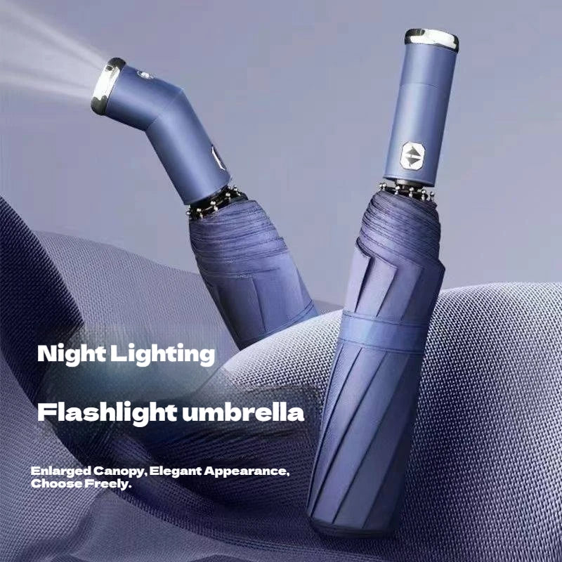 Anti-wind Rain Umbrella 2in1 Automatic Umbrella LED Flashlight Dual-use NightLight Sun Protection 10 bone Folding Umbrella