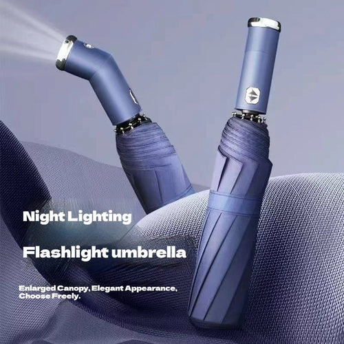 Anti-wind Rain Umbrella 2in1 Automatic Umbrella LED Flashlight Dual-use NightLight Sun Protection 10 bone Folding Umbrella