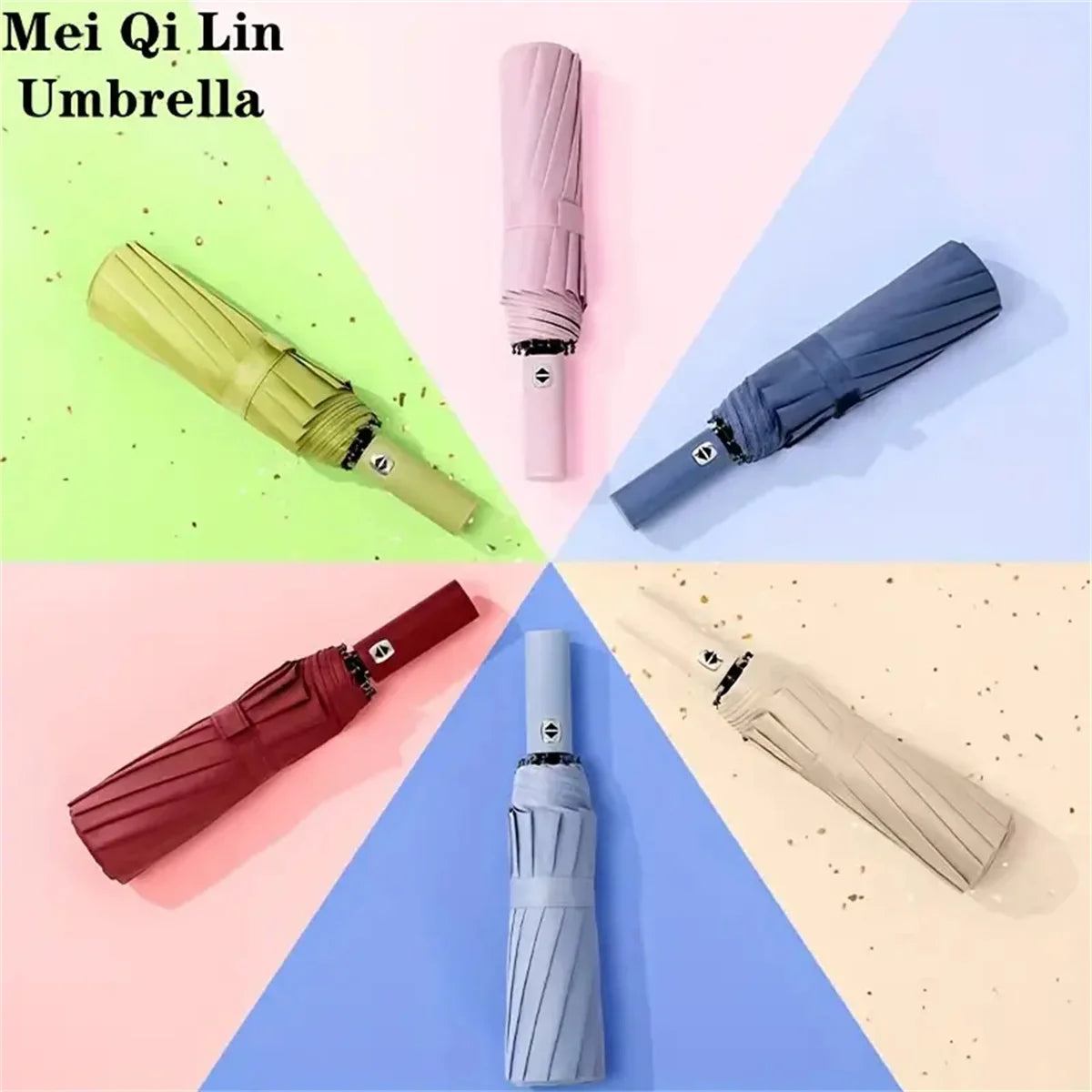12 Bone Black Glue Fully Automatic Umbrella With Thick And Durable Keel Three Fold Umbrella UV Resistant Folding Umbrella