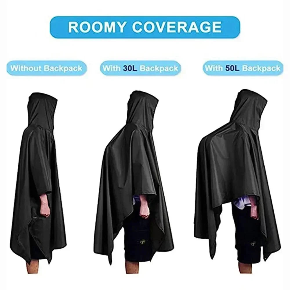 3 In 1 Outdoor Raincoat Hooded Sleeve Waterproof Rain Poncho Motorcycle Rain Cover Camping Hiking Travel Rainwear