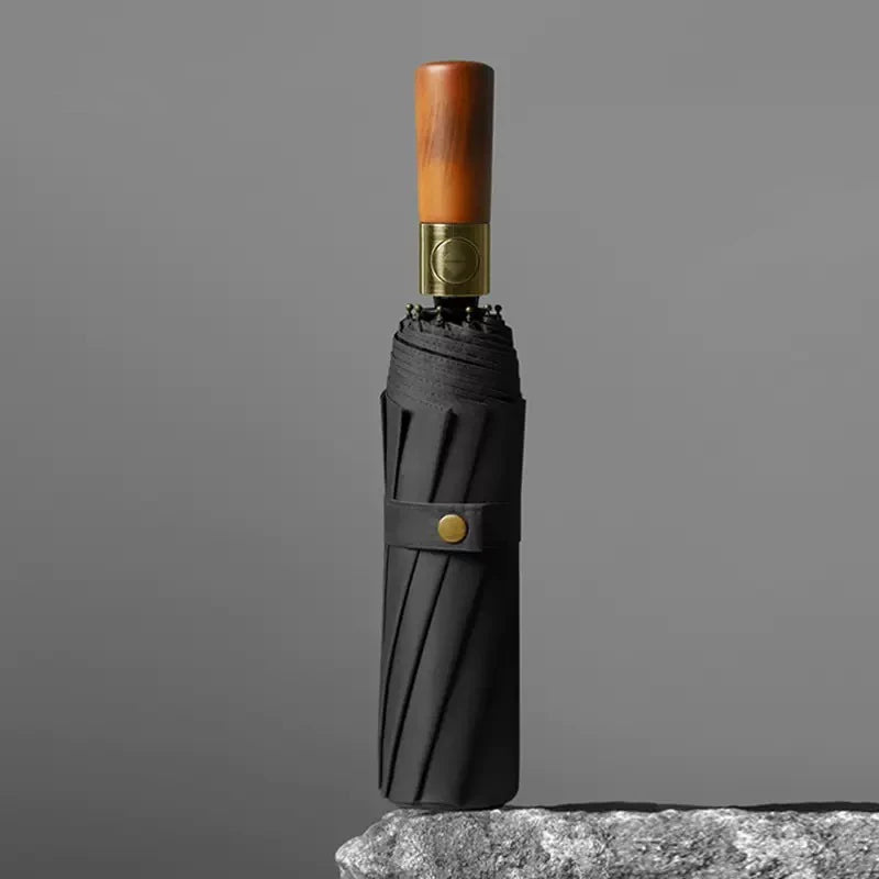 Large Windproof Umbrella with Curved Umrbella Wooden Handle 10K 30Bones Business Automaitc Folding Umbrella for Men Women Travel