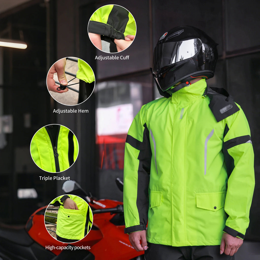 WOSAWE Motorcycle Raincoat Men Women Waterproof Jacket Hiking Windbreaker Breathable Reflective Fishing Camping Hooded Rain Coat