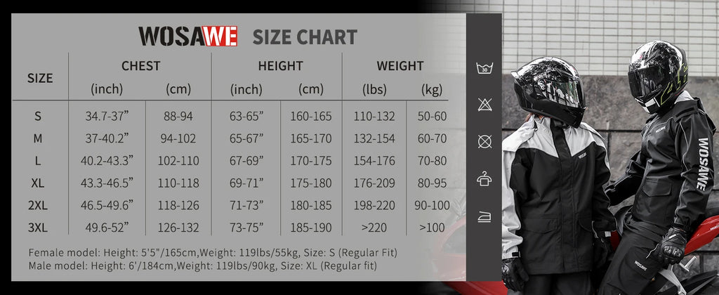 WOSAWE Motorcycle Raincoat Men Women Waterproof Motorcycle Rider Raincoat Moto Raincoat Jacket Biker Raincoat