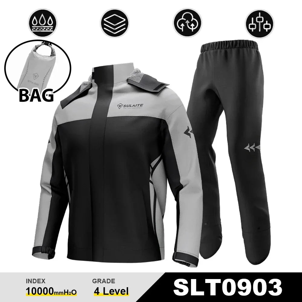 Waterproof Motorcycle Rain Suit-Full Body Raincoat & Rain Pants Set with Reflective Strips Fit for Men Women All-Weather Cycling