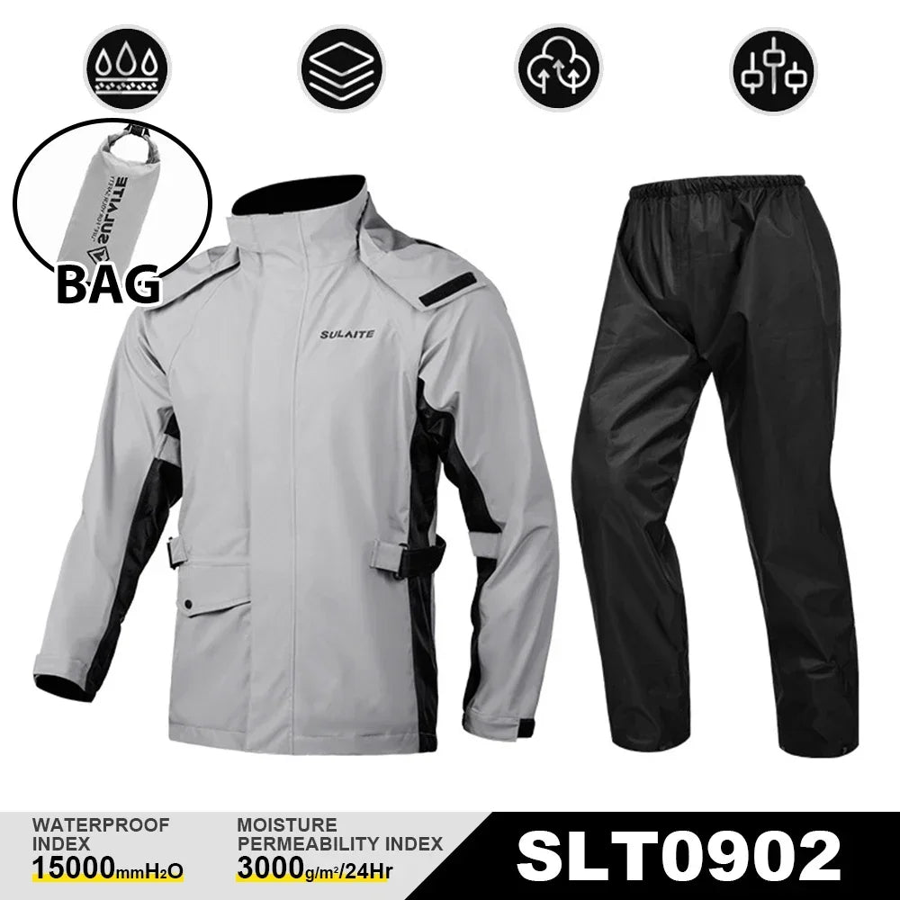 Waterproof Motorcycle Rain Suit-Full Body Raincoat & Rain Pants Set with Reflective Strips Fit for Men Women All-Weather Cycling