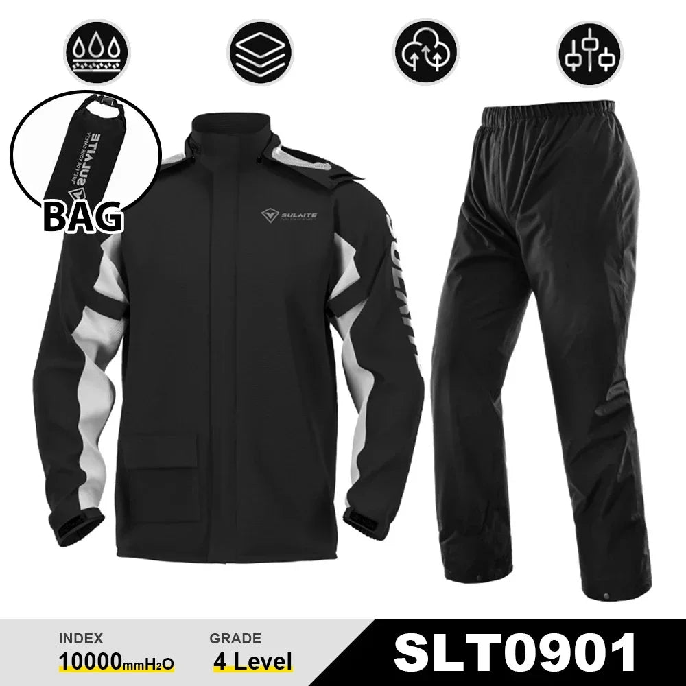 Waterproof Motorcycle Rain Suit-Full Body Raincoat & Rain Pants Set with Reflective Strips Fit for Men Women All-Weather Cycling