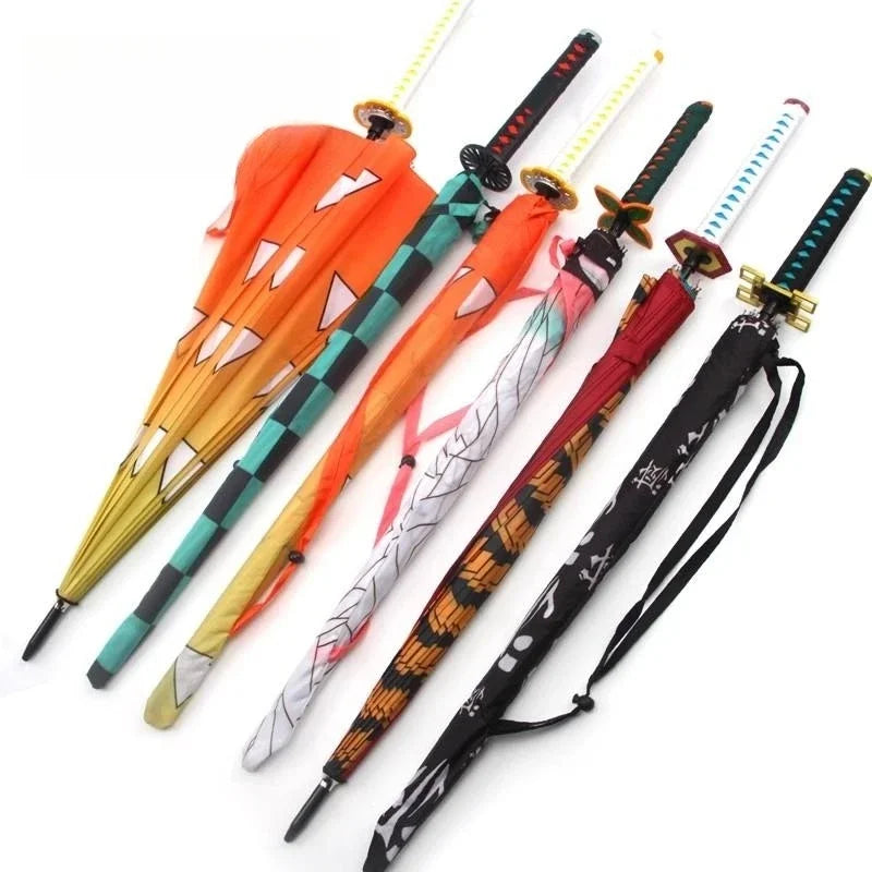 Anime Demon Slayer Katana Umbrella Long Handle Parasol Raincoar Zenitsu Tanjirou Samurai Sword Japanese Katana Umbrellas Gift