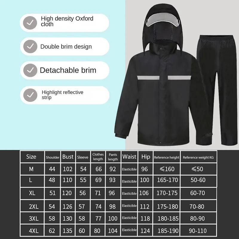 Full Body Raincoat And Rainpants Suit for Electric Bicycle & Motorcycle Reflective Split Design for Takeaway Riding Storm Protec