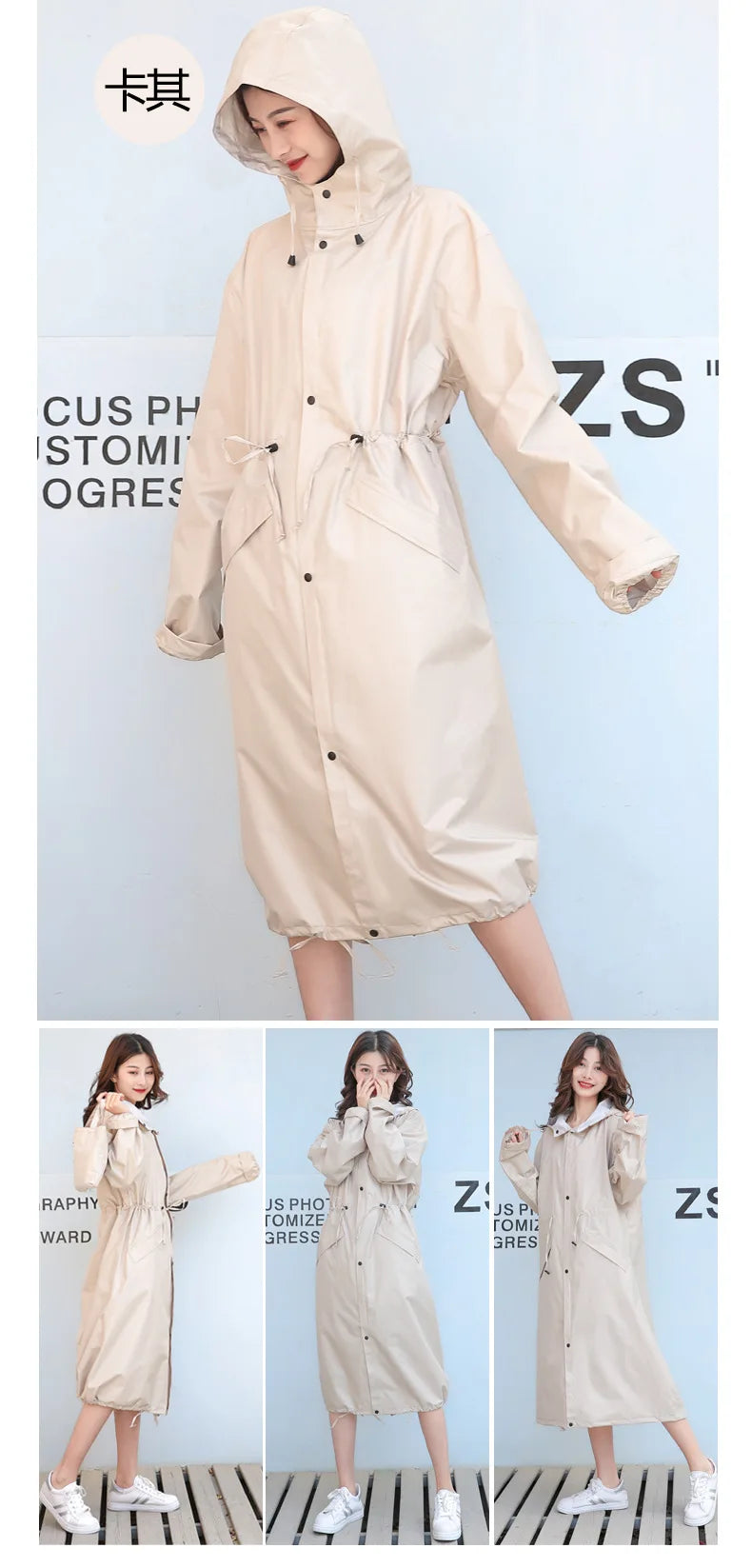 Women's Long Lightweight Trench Raincoat Poncho Waterproof Korean Style for Adults