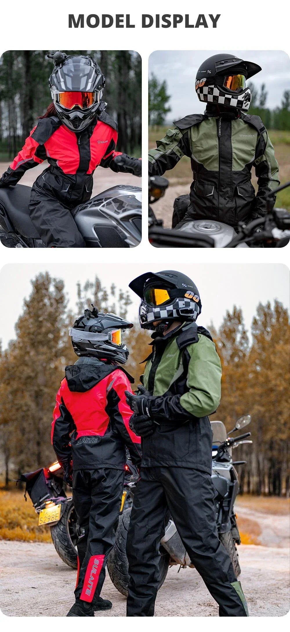 Waterproof Motorcycle Rain Suit-Full Body Raincoat & Rain Pants Set with Reflective Strips Fit for Men Women All-Weather Cycling