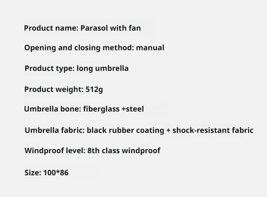 Home Cooling Sunshade Umbrella with Fan Portable Sunny Rain Dualuse UV Protection Umbrella Safety Isolation Mesh Battery Power