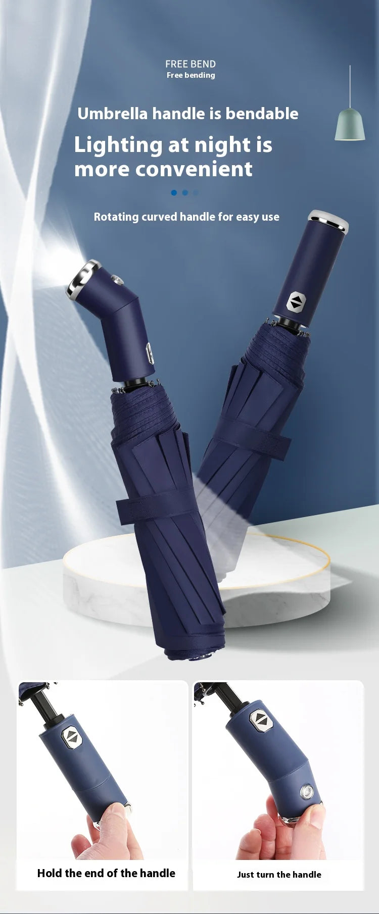 Anti-wind Rain Umbrella 2in1 Automatic Umbrella LED Flashlight Dual-use NightLight Sun Protection 10 bone Folding Umbrella