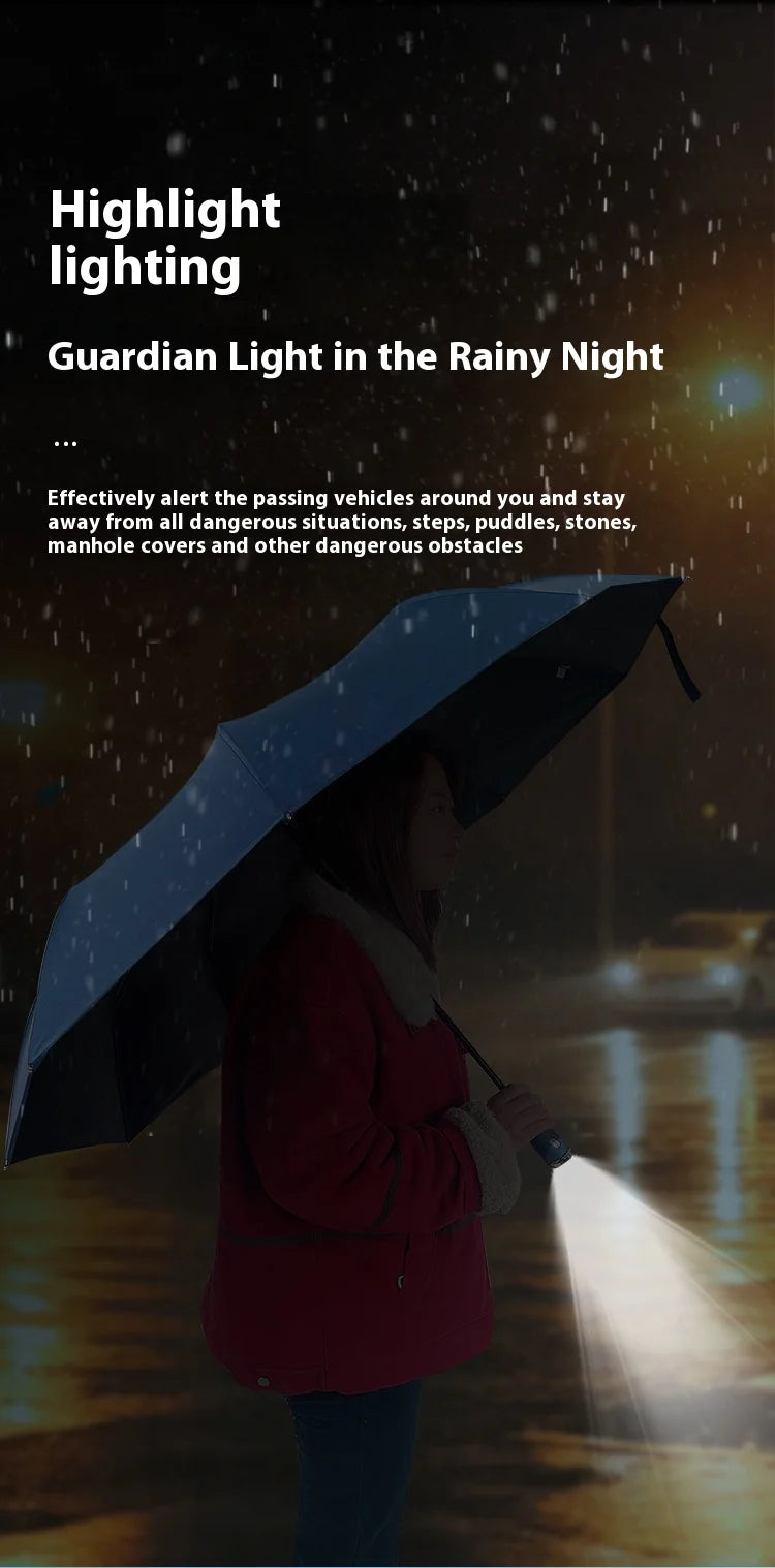 Anti-wind Rain Umbrella 2in1 Automatic Umbrella LED Flashlight Dual-use NightLight Sun Protection 10 bone Folding Umbrella