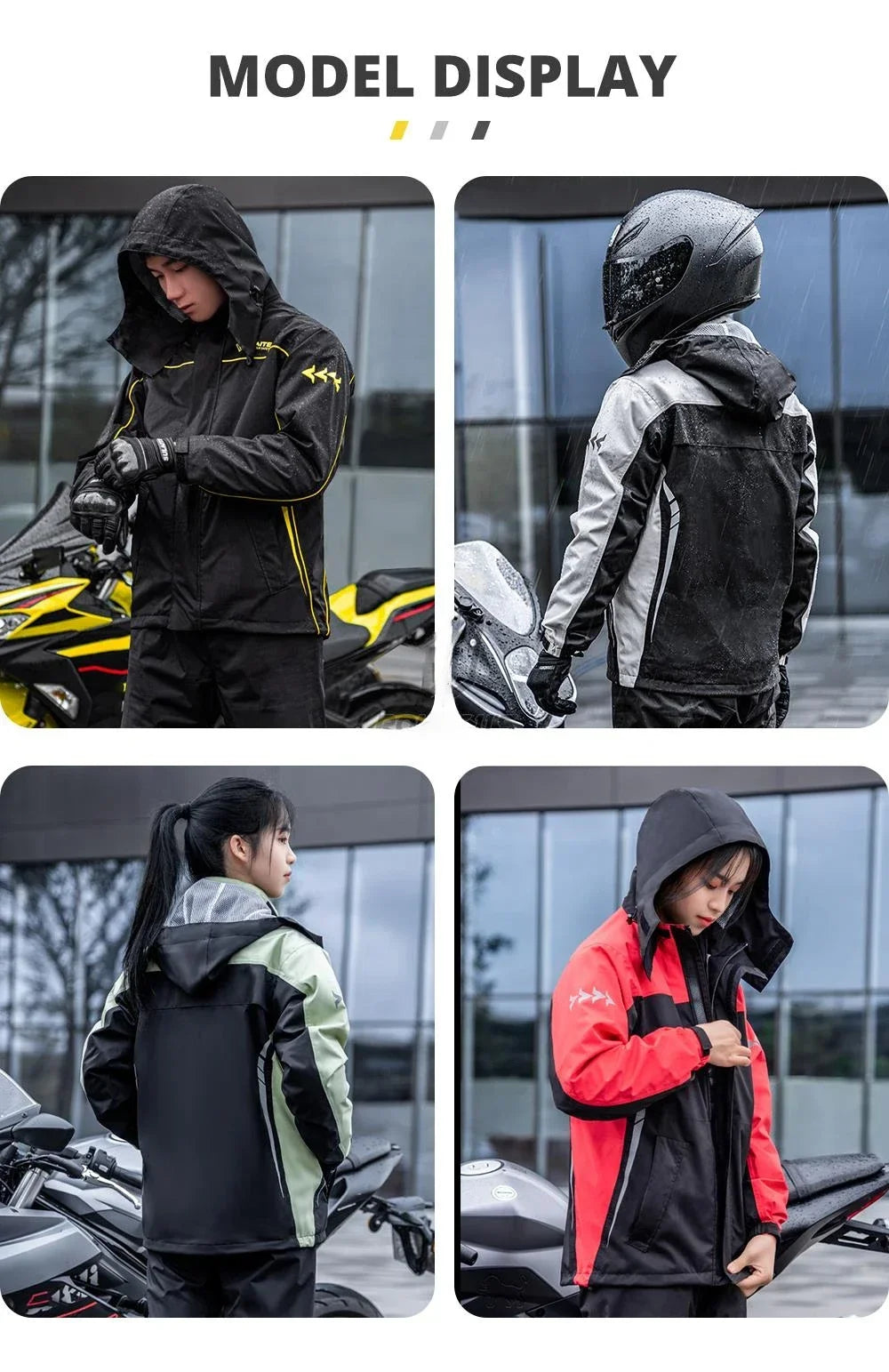 Waterproof Motorcycle Rain Suit-Full Body Raincoat & Rain Pants Set with Reflective Strips Fit for Men Women All-Weather Cycling
