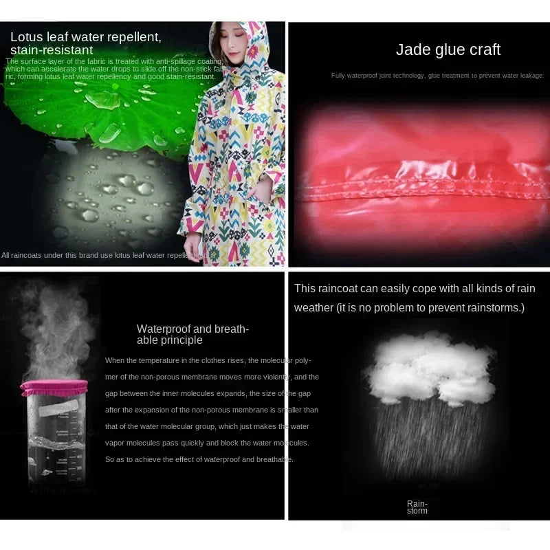 Women's Long Lightweight Trench Raincoat Poncho Waterproof Korean Style for Adults