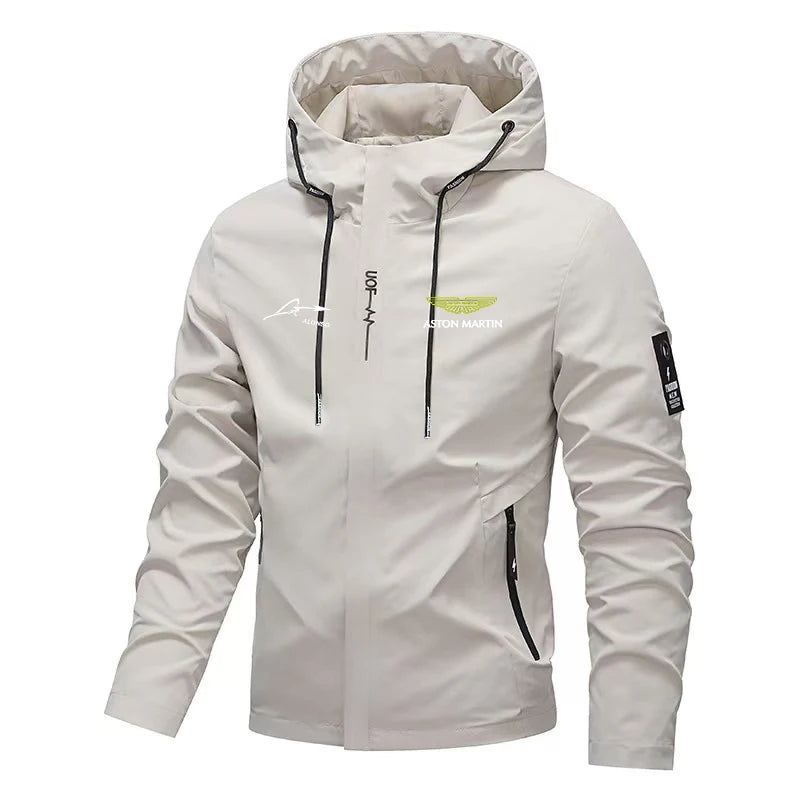 Aston Martin Men's Hooded Windbreaker, Outdoor Windproof Racing-style Zip Jacket 2026 New Style