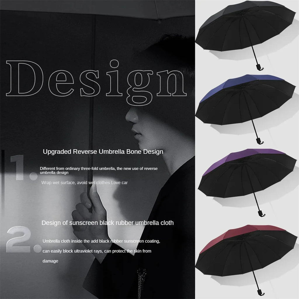 Large size super large umbrella for men and women, three-person double-use umbrella for sun and rain, strengthening, student fol