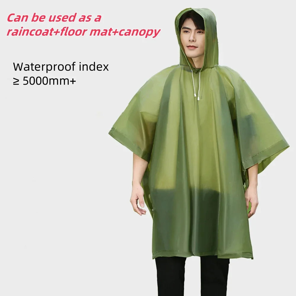 Reusable Rain Ponchos with Drawstring Hood for Adults Waterproof Thicken Rain Coat Outdoor Hiking Raincoat Travel Bicycle Poncho