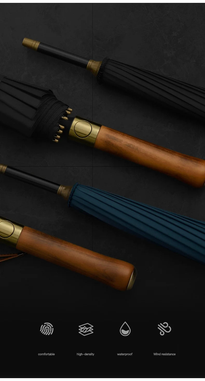 High-end wooden handle umbrella long handle umbrella straight rod dual-purpose umbrella advertising umbrella 16 bones men