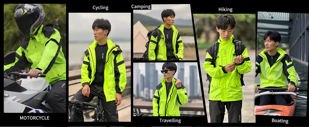 WOSAWE Motorcycle Raincoat Men Women Waterproof Jacket Hiking Windbreaker Breathable Reflective Fishing Camping Hooded Rain Coat