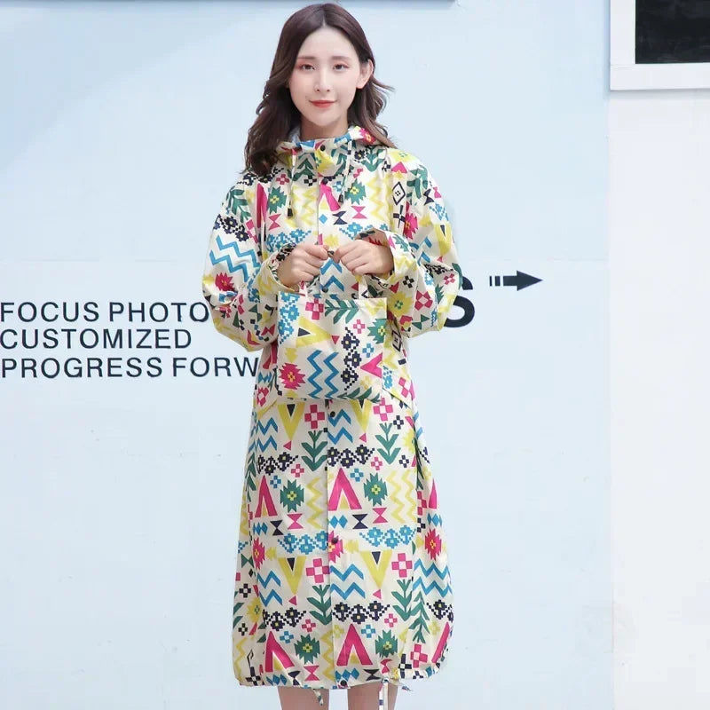 Women's Long Lightweight Trench Raincoat Poncho Waterproof Korean Style for Adults