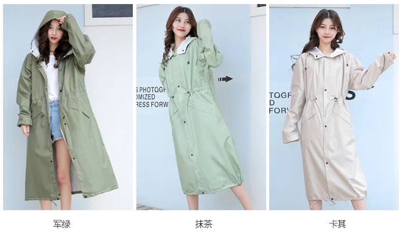 Women's Long Lightweight Trench Raincoat Poncho Waterproof Korean Style for Adults
