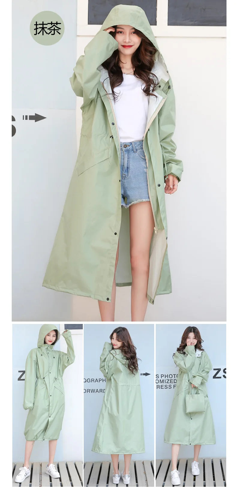 Women's Long Lightweight Trench Raincoat Poncho Waterproof Korean Style for Adults