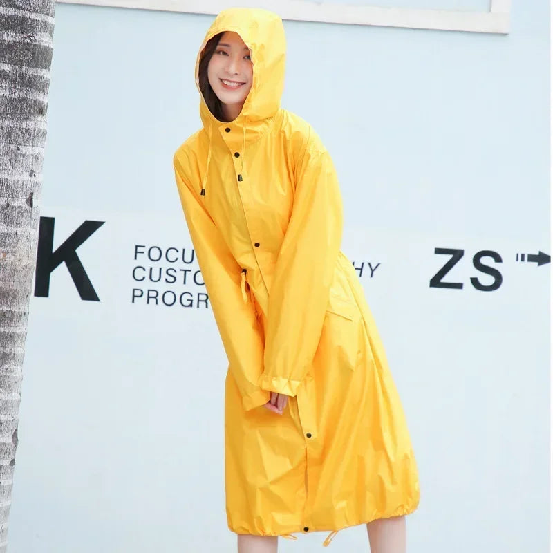 Women's Long Lightweight Trench Raincoat Poncho Waterproof Korean Style for Adults