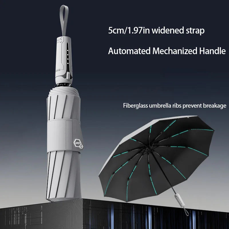 Mechanical handle umbrella, widened strap umbrella, automatic umbrella, large, sturdy, wind resistant, men's minimalist umbrella