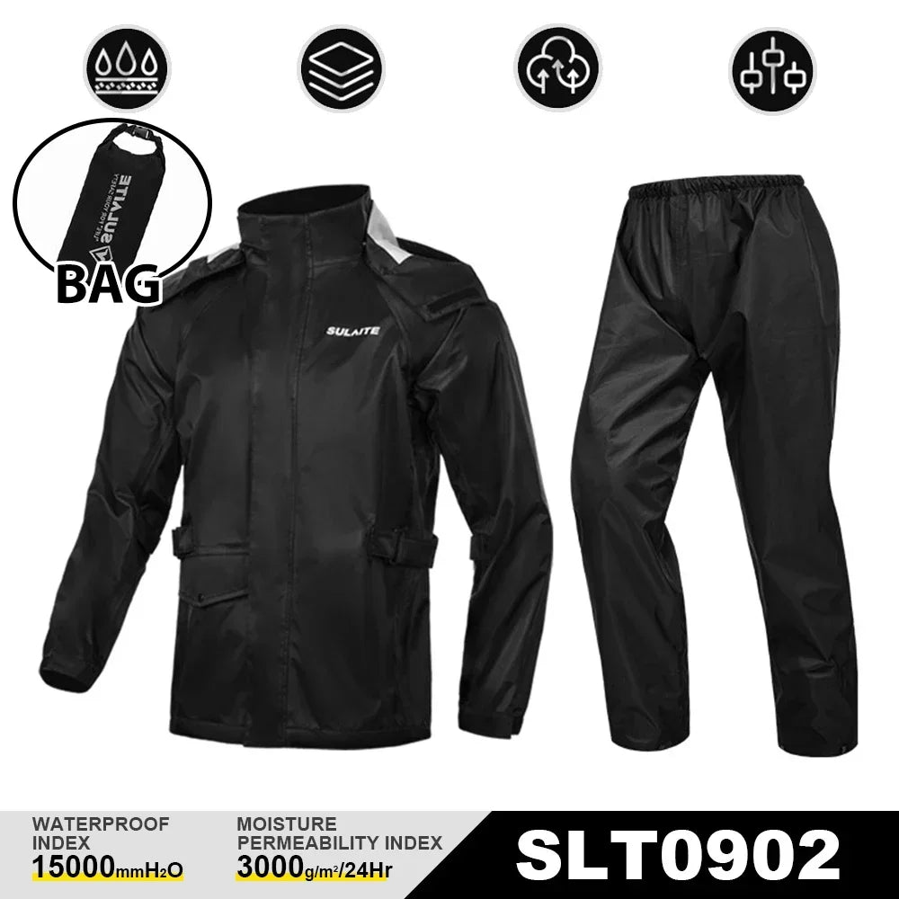 Waterproof Motorcycle Rain Suit-Full Body Raincoat & Rain Pants Set with Reflective Strips Fit for Men Women All-Weather Cycling