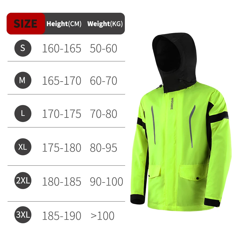 WOSAWE Motorcycle Raincoat Men Women Waterproof Jacket Hiking Windbreaker Breathable Reflective Fishing Camping Hooded Rain Coat