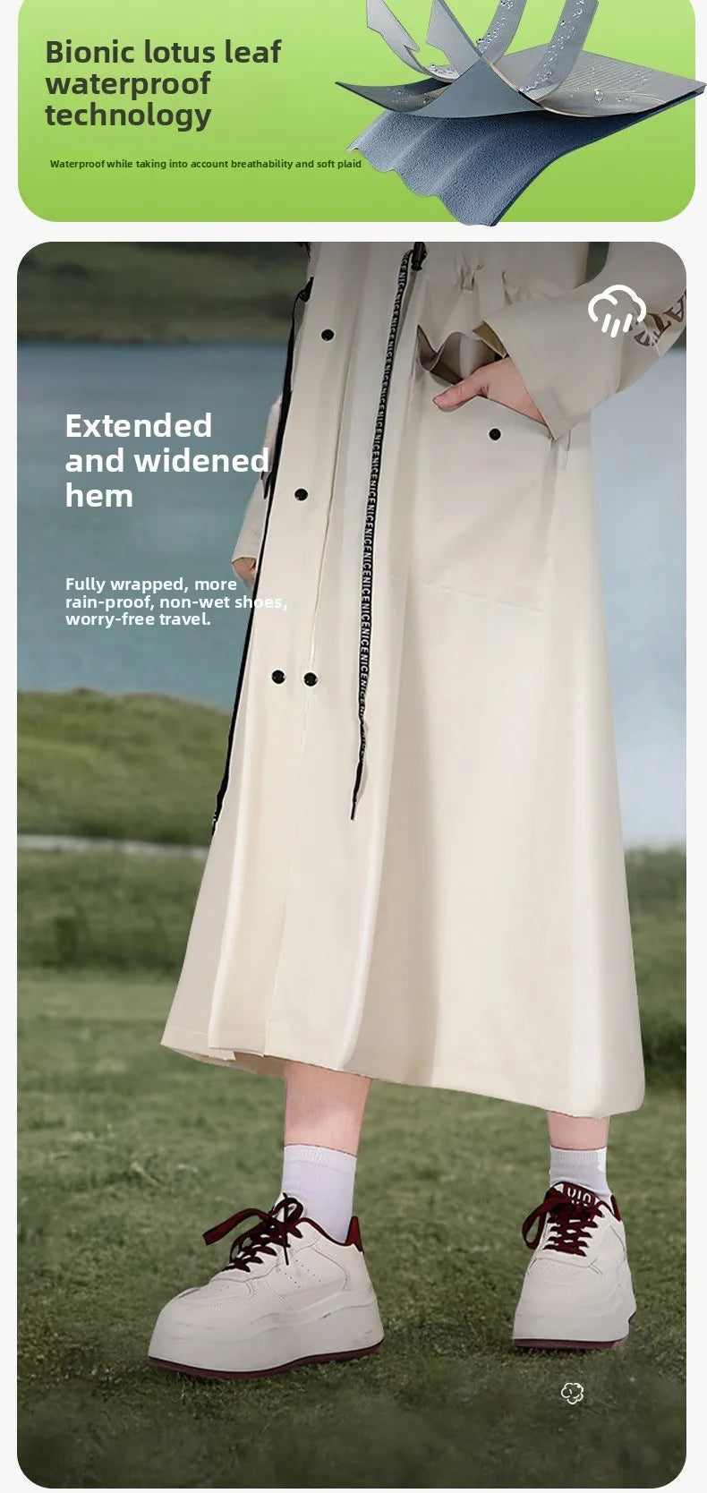 Fashionable Raincoat Long Full Body Rainstorm Proof Female AdultOuter Wear Waist Retractable One-man Electric Car Poncho Outdoor