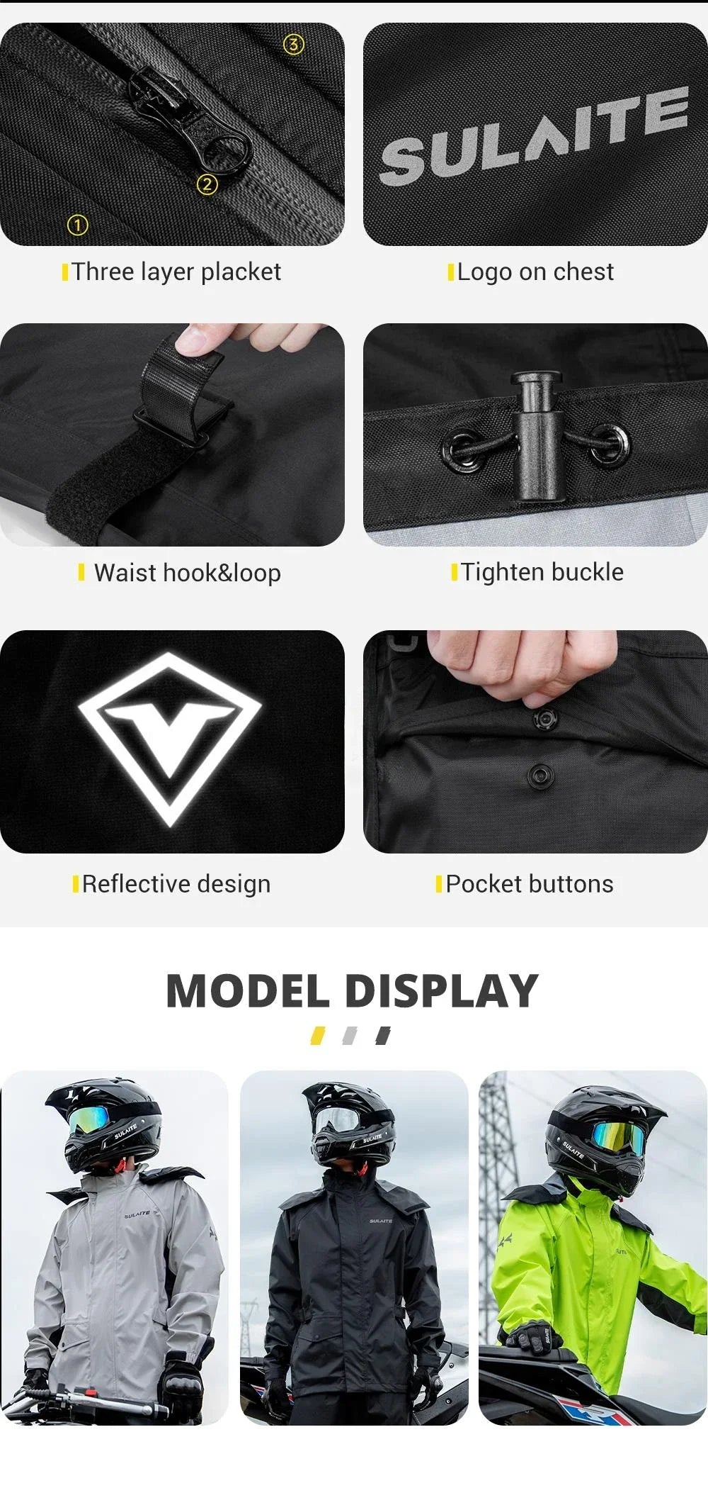 Waterproof Motorcycle Rain Suit-Full Body Raincoat & Rain Pants Set with Reflective Strips Fit for Men Women All-Weather Cycling