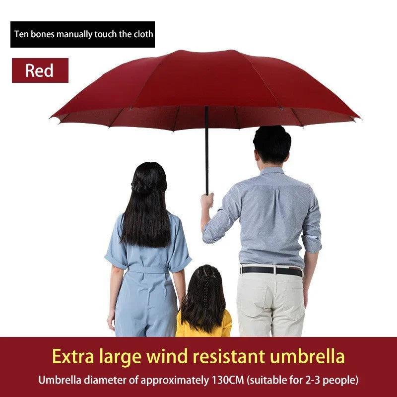 130cm Extra-large Folding Umbrella Heavy-duty Reinforced Portable Travel Windproof Rain Umbrella For Travel Family Use New