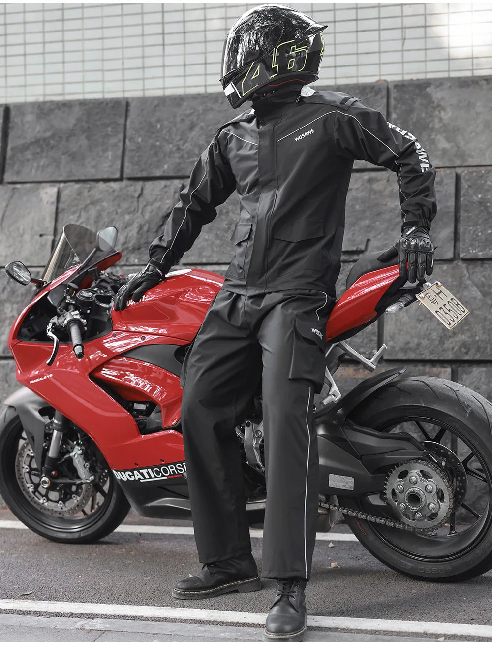 WOSAWE Motorcycle Raincoat Suit Moto Rider Split Waterproof Jacket Rain Pants E-bike Hiking Fishing Camping Foldable Rainwear