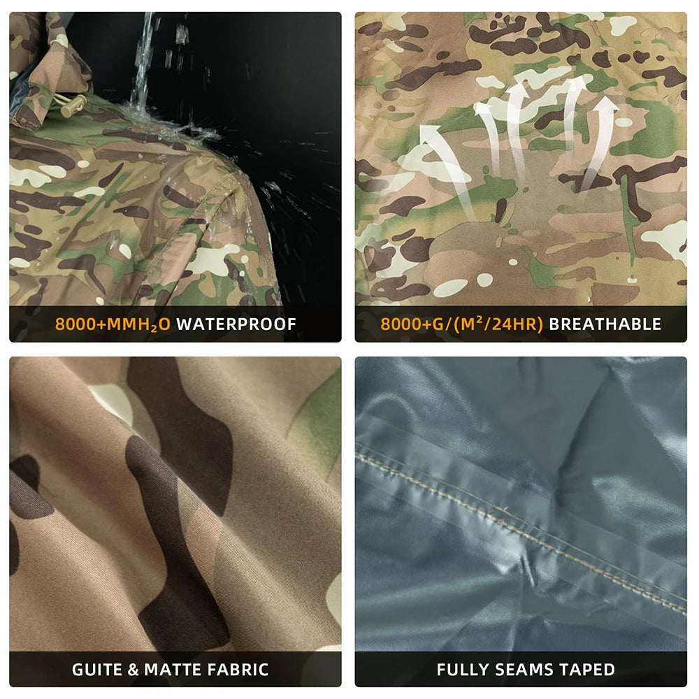 Rain Coat Set Suit Adults Unisex Men Women Camp Raincoat Set Hiking Hunting Fishing Outdoor Rainwear Rain Gears Cover Cp Tree