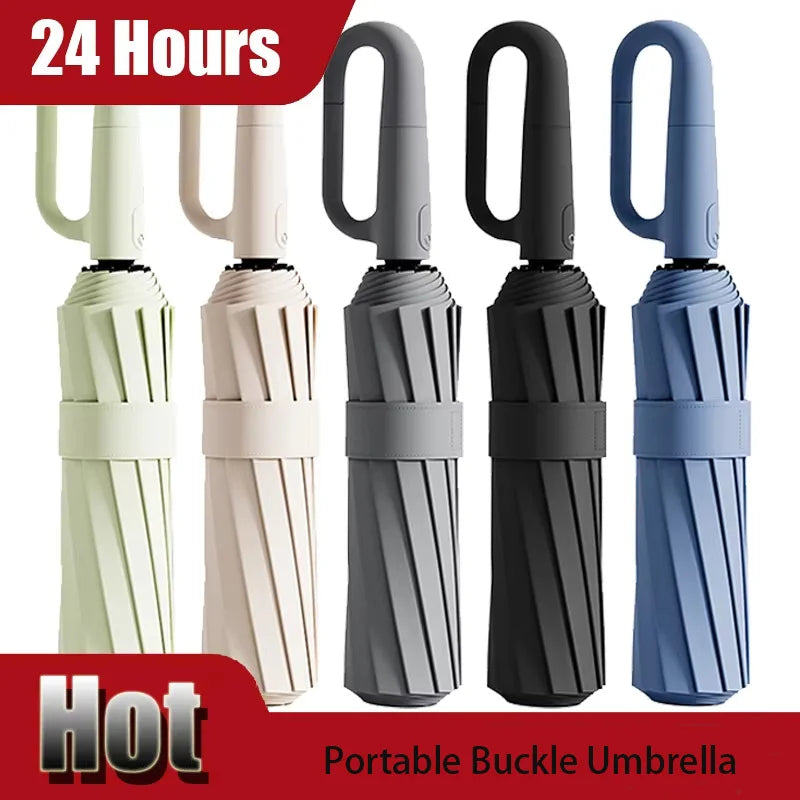 20Bones Windproof Fully Automatic Folding Umbrella with Loop Buckle UPF50+ Protable Compact Sun Rain Umbrellas for Women and Men