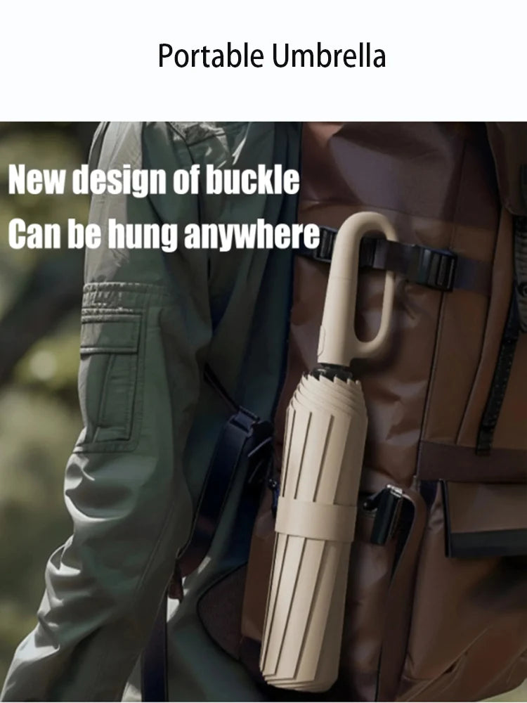 20Bones Windproof Fully Automatic Folding Umbrella with Loop Buckle UPF50+ Protable Compact Sun Rain Umbrellas for Women and Men