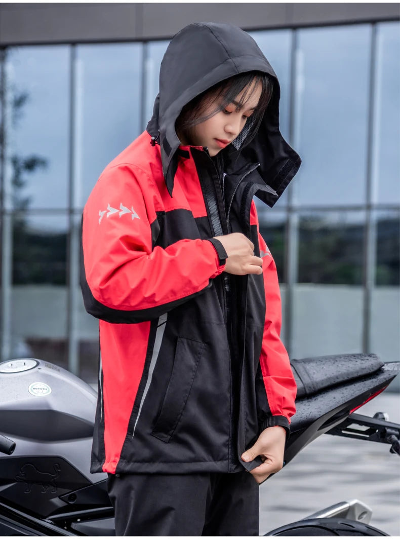 SULAITE Motorcycle Raincoat Suits Men Waterproof Rain Gear Rain Jacket Reflective Work Rain Coats Lightweight Hiking Rainsuit