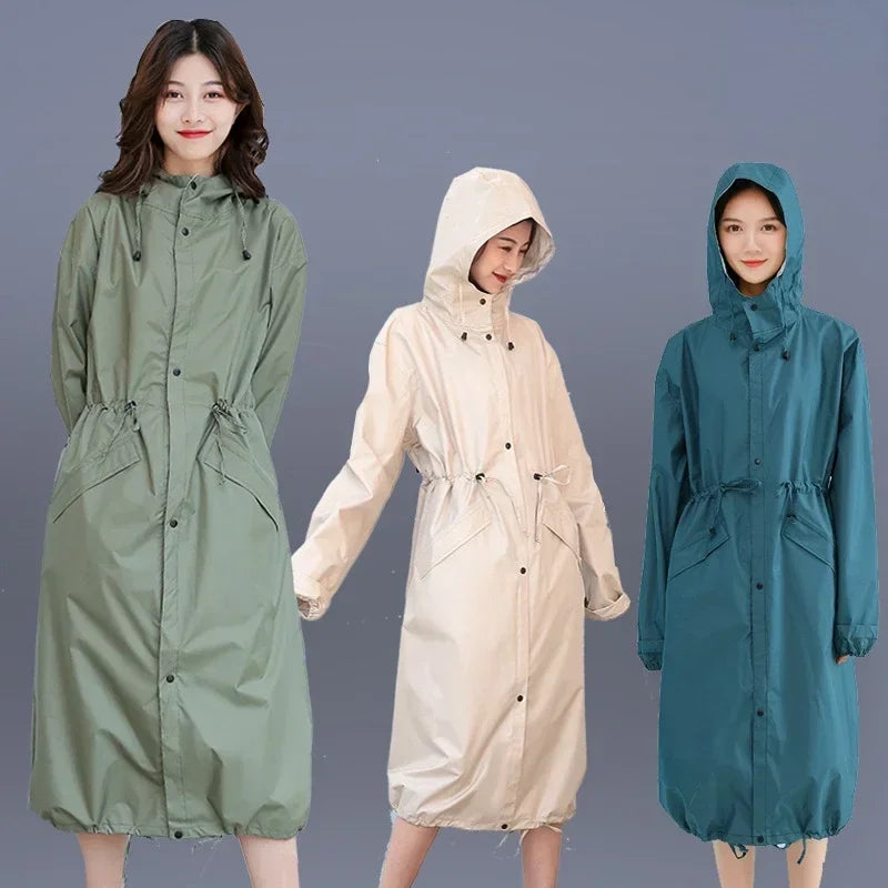 Women's Long Lightweight Trench Raincoat Poncho Waterproof Korean Style for Adults