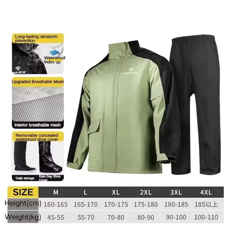 Split Waterproof Motorcycle Riding Rain Suit for Men & Women Outdoor Dirt biker Scooter/Bike Racing Jacket & Pants Set Raincoat