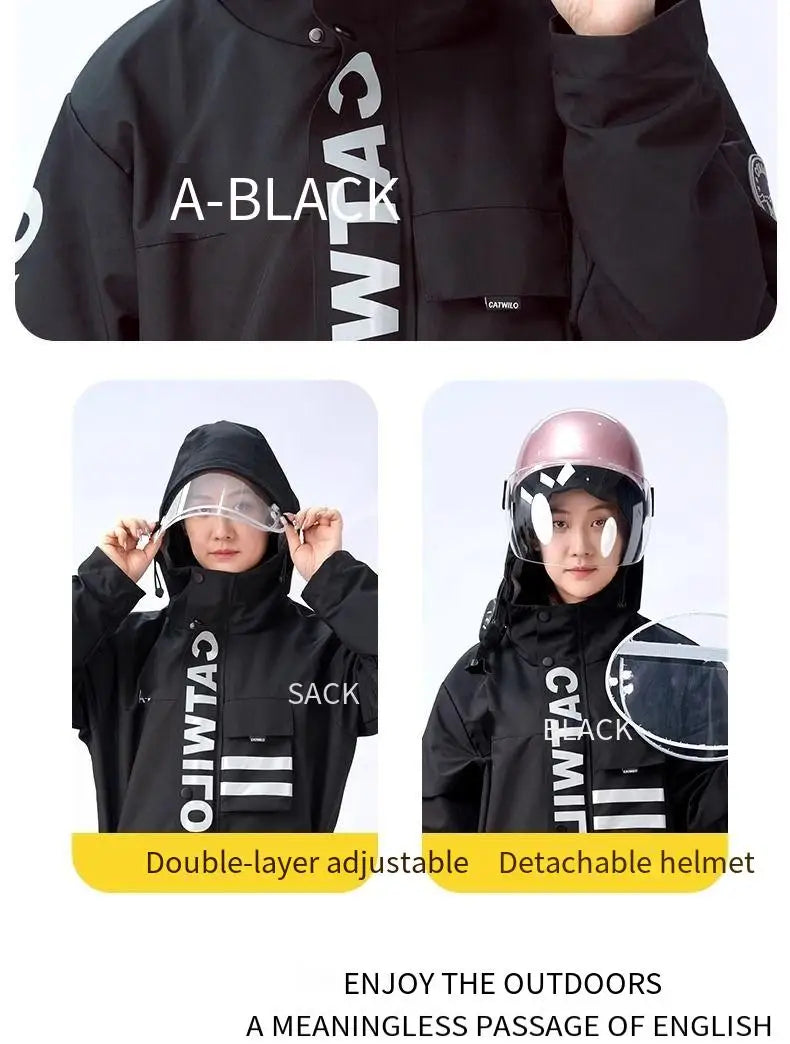 Electric Motorcycle Full-body Raincoat for Riders, Unisex Long Version with Fleece Lining, Waterproof and Rainproof Riding Rain