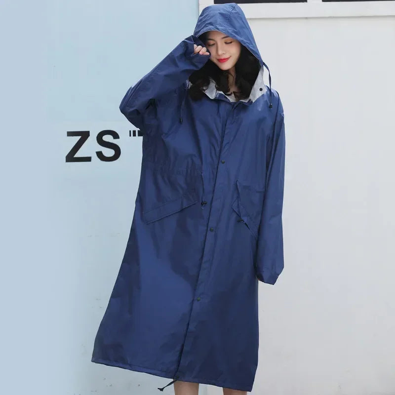 Women's Long Lightweight Trench Raincoat Poncho Waterproof Korean Style for Adults