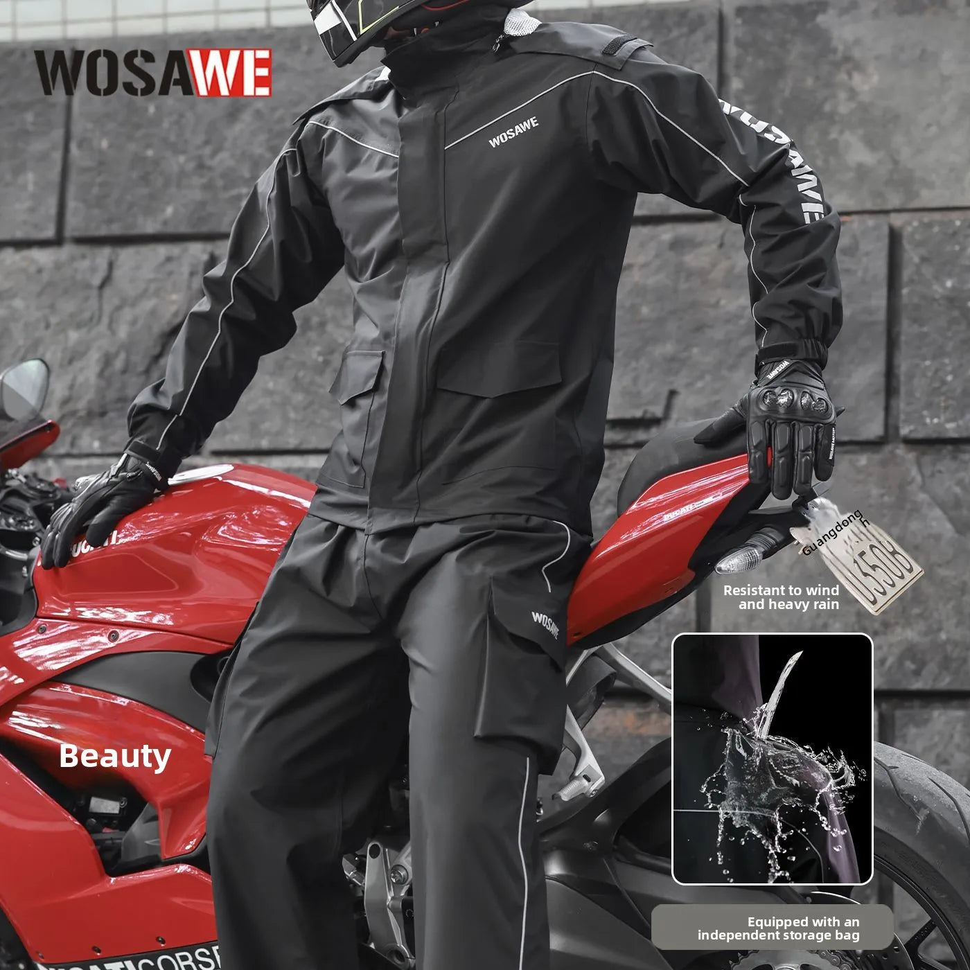 WOSAWE Motorcycle Raincoat Suit Moto Rider Split Waterproof Jacket Rain Pants E-bike Hiking Fishing Camping Foldable Rainwear