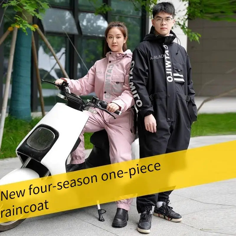 Electric Motorcycle Full-body Raincoat for Riders, Unisex Long Version with Fleece Lining, Waterproof and Rainproof Riding Rain