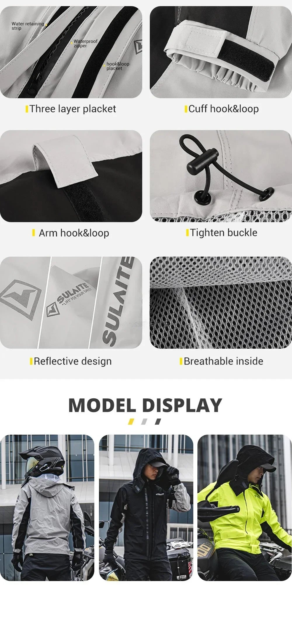 Waterproof Motorcycle Rain Suit-Full Body Raincoat & Rain Pants Set with Reflective Strips Fit for Men Women All-Weather Cycling