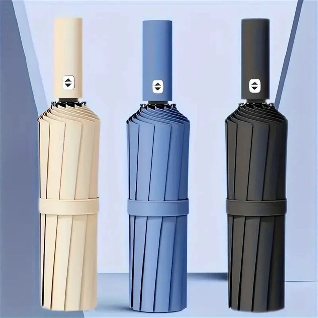 12 Bone Black Glue Fully Automatic Umbrella With Thick And Durable Keel Three Fold Umbrella UV Resistant Folding Umbrella