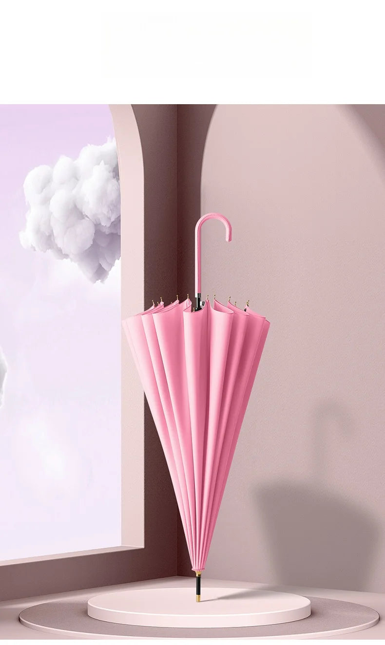 Japanese Long Handled Umbrella Ins for Both Sunny and Rainy Use, Black Glue Large Size Storm Resistant 16 Bone Automatic Waterpr